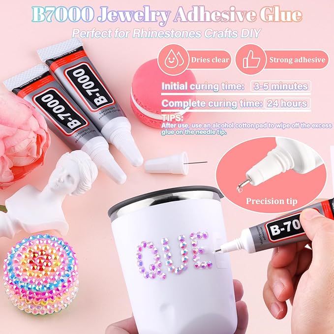 30000Pcs Resin Rhinestones for Bedazzling with 3Pcs B7000 Jewelry Glue, Lavender Purple AB Flatback Gems Rhinestones for Crafting, Clothing Tumblers Mugs Shoes Fabric Decor Nail Art
