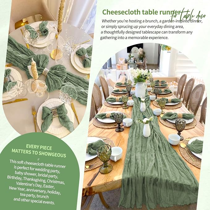 4 Pack Cheesecloth Table Runner 10FT Sage Green Table Runner Boho Gauze Cheese - Image 8