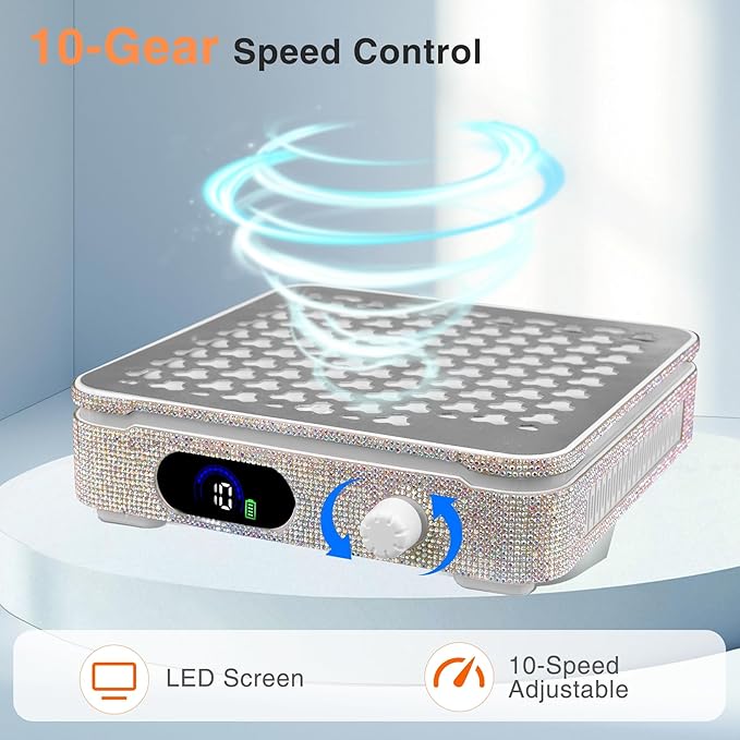 Rechargeable Nail Dust Collector, 10-Gear Powerful Cordless Nail Fan Dust Collector for Nails Vacuum Duster Professional Dust Collector for Nail Tech