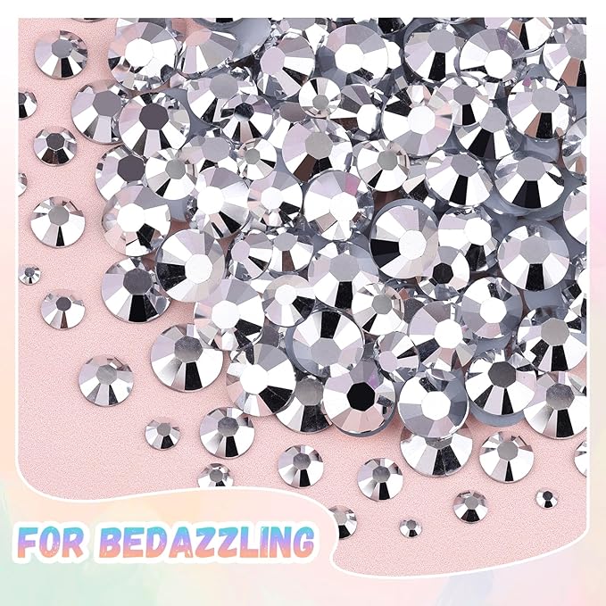 30000Pcs Resin Silver Rhinestones for Bedazzling Crafting with b7000 Jewelry Glue, Bulk Flatback Gems Bedazzler Kit for Crafts Clothes Shoes Fabric Nail Diamond Art, Assorted Size 2/3/4/5/6mm