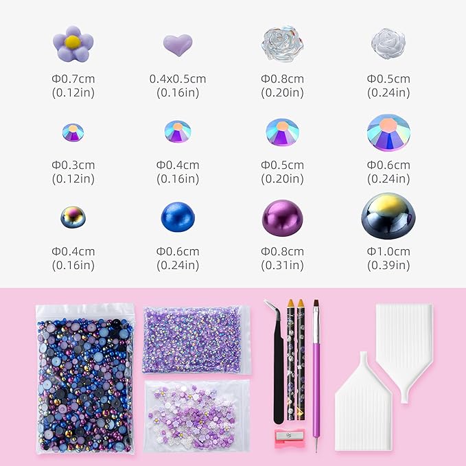160g Dark Blue Flat Back Pearls Rhinestones for Crafts Mixed Size 3mm-10mm AB Color Round Half Pearls Flatback Pearl Beads and Resin Rhinestones Set for Face Art