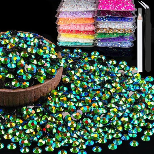 2000pcs 6mm Resin Rhinestones Bulk, Emerald Black AB Flatback Round Jelly Rhinestones Non Hotfix Crystal Gems Large Quantity Wholesale for DIY Crafts Clothes Face Makeup Manicure