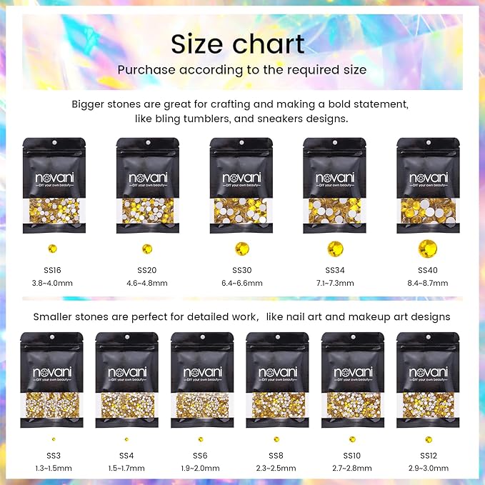 Novani Lemon Yellow Rhinestones, Flatback Crystal Loose Gemstones 1440pcs Glass Rhinestones for Clothes Shoes Crafts Makeup Nail Art and DIY Decorations(SS12, Citrine)