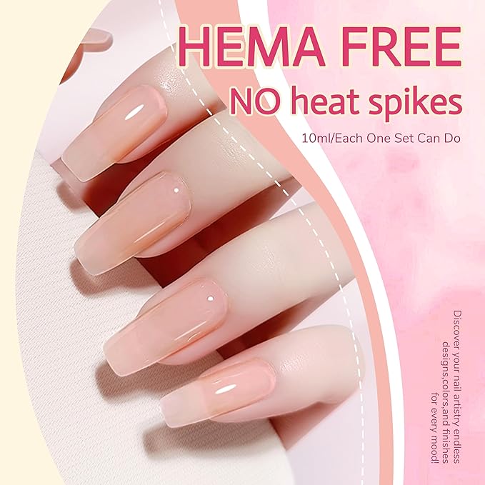 Hema Free Builder Base Gel Nail Polish, Clear Pink, for Nail Repair Gel Last Long Builder Nail Strengthener, Home Manicure