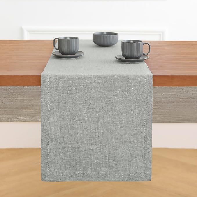 Solino Home 100% Pure Linen Table Runner Chambray Grey, Athena 14 x 108 in | - Image 2