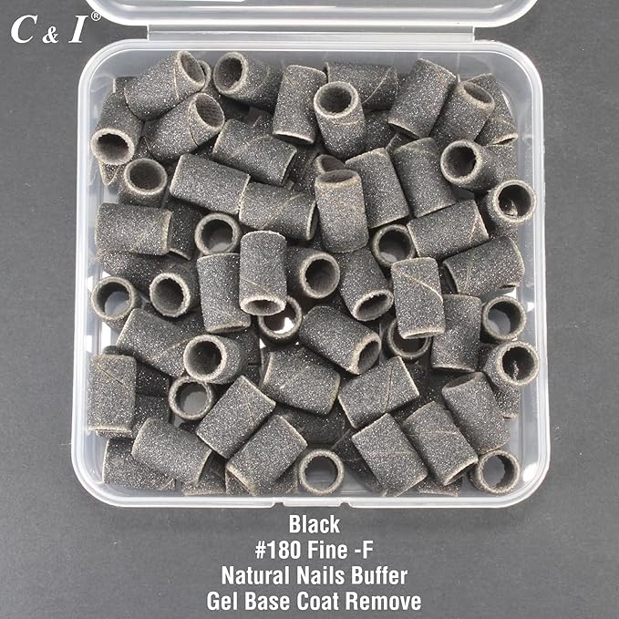 C & I Nail Sanding Bands 100 PCS Plus Upgrade Mandrel 1 PC, Nail Drill Bits for Acrylic Gel Nails Remove, Natural Nails Buffer for Nail Prep and Nail Shiner (Black, #120 Coarse)