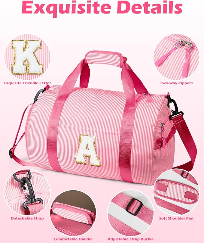 4 Year Old Girl Birthday Gifts, Girls Travel Duffle Bag, Kids Initial Overnight Bags with Shoe Compartment, Personalized Weekend Bag with Makeup Pouch, Graduation Gifts for Her (Letter P)