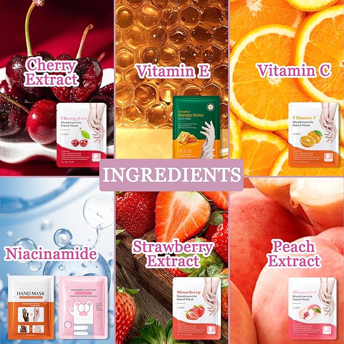 Hydrating Hand Masks, 6PCS Hand Mask Moisturizing Gloves for Men Women, Smooth Long Lasting Soft Exfoliating Hand Peeling Spa Mask Moisturizer Beauty Gift Set for Dry Cracked Rough Dull Hands（E)