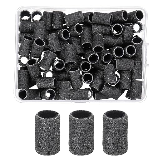 HARFINGTON 100pcs Small Sanding Bands 180 Grit for Nail Drill Bits Mini Sanding Band for Nails Gel Manicures Black