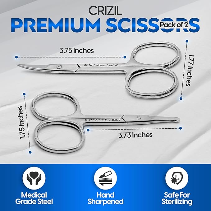 Nail Scissors for Women & Men – Stainless Steel, Curved Blade, Sharp Scissors for Toenails, Manicure, Pedicure, Cuticle For Home & Professional Use (Facial Hair Scissors)