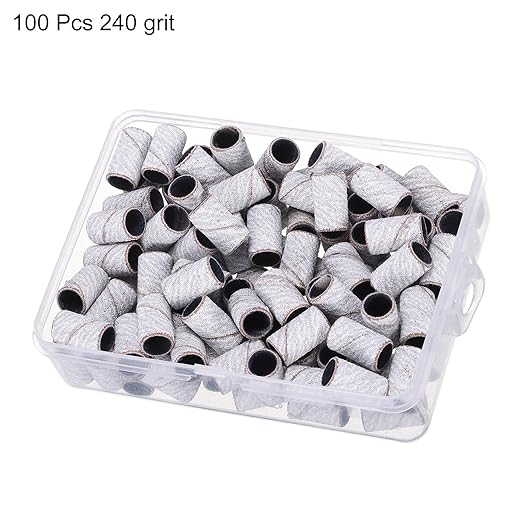 HARFINGTON 100pcs Small Sanding Bands 240 Grit for Nail Drill Bits Mini Sanding Band for Nails Gel Manicures White