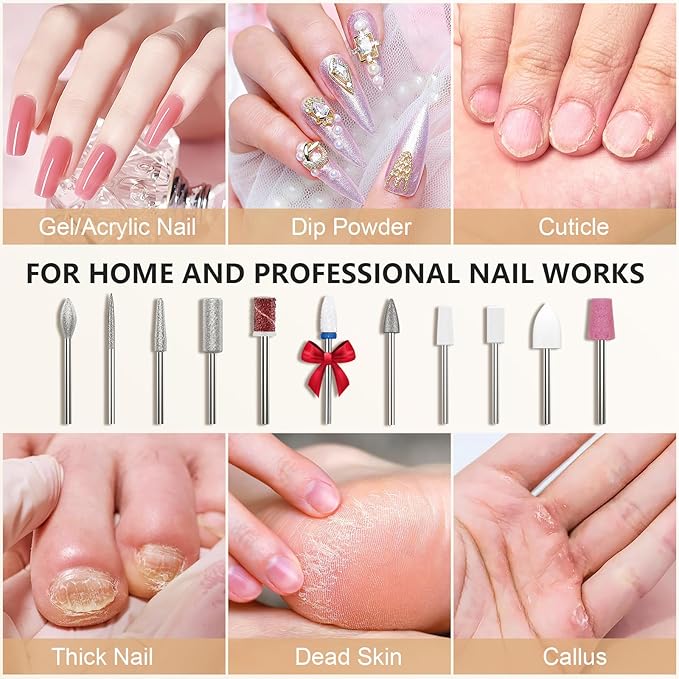 Kredioo Nail Drill Professional Electric 35000RPM Nail Drill Machine Kit Remove Gel Nails Acrylic Polish Thick Toe with 11 Sanding Bits E File Set