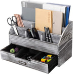 canwedance Distressed Rustic Wooden Office Desk Organizer 5 Compartment - Image 4