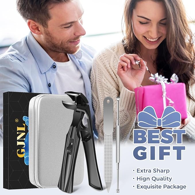 Toenail Clippers for Seniors Thick Toenails, Upgrade Angled Head Large Toe Nail Clippers for Men with Wide Jaw Opening, Sharp Heavy Duty Fingernail Clipper Cutter with Catcher