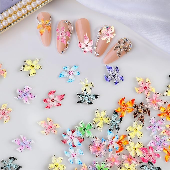 180 PCS Flower Nail Art Charms 3D Hawaii Flower Nail Charms Spring Summer Floral Nail Charm for Nails Design Kit Resin Accessories for Women DIY Manicure Decorations Supplies
