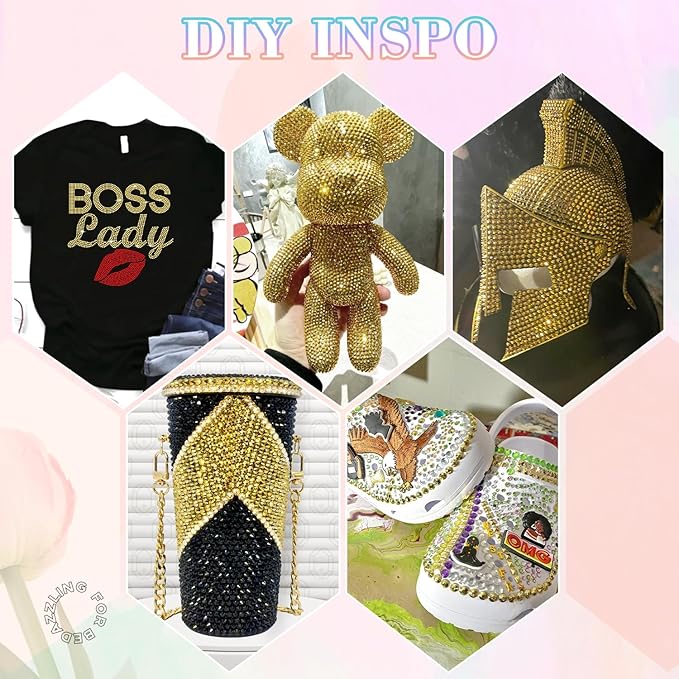25000Pcs Resin Jelly Rhinestones with Tweezers for Crafting, 2-6mm Mixed Sizes (Copper Gold) Non Hotfix Flatback Gems, Bedazzling Crystal for DIY Crafts Clothing Tumblers Mugs Shoes Nail Art