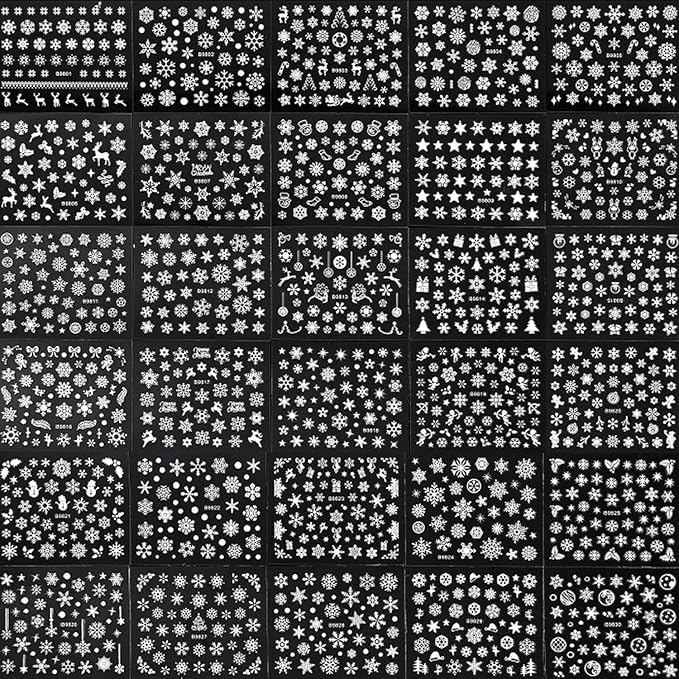 30 Sheets Holiday Nail Art Stickers 3D Self-Adhesive Christmas Nail Decals - Elk, Snowman, Snowflake for Manicure Decorations - Supplies for Women Girls