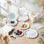 Pickmesh 250 Pcs Blue Floral Baby Shower Party Supplies Decorations Serve 50 - Image 6