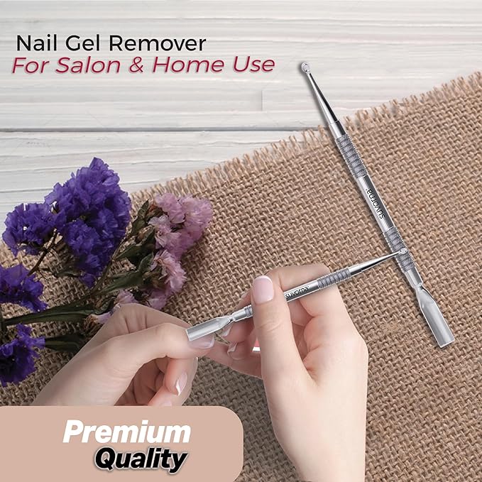 Suvorna Metal Cuticle Pusher Tool & Nail Cleaner Tool, Cuticle Cleaner, Stainless Steel Cuticle Pusher - Fingernail Cleaner for Under Nails and Gel Nail Polish Remover, Nail Cuticle Pusher for Women