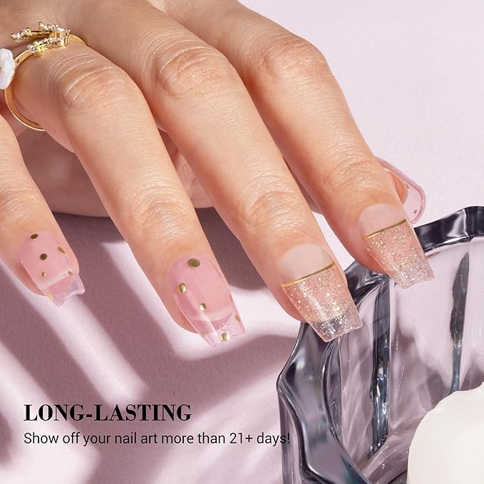MelodySusie Semi Cured Gel Nail Strips, 20 PCS Gel Nail Stickers, UV Light Required, Durable & Salon Quality (Crystal Pink)