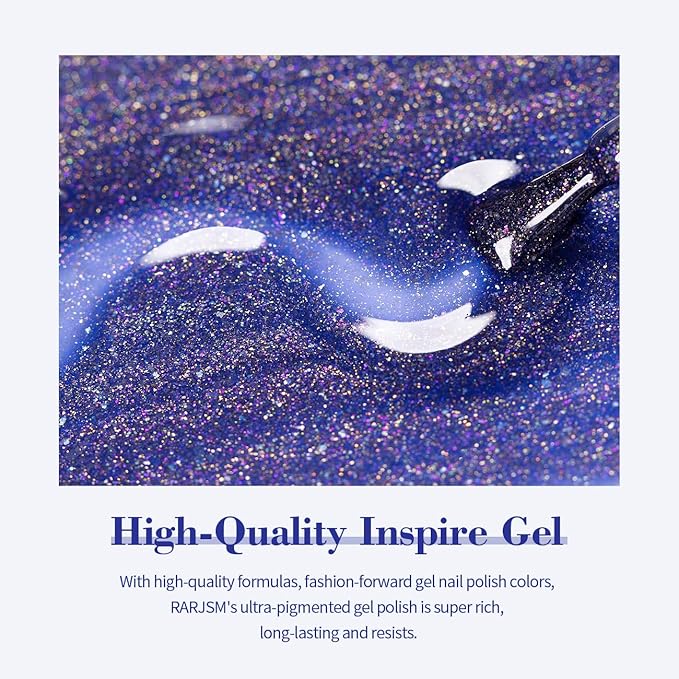 RARJSM Glitter Gel Nail Polish Bluish Purple Chunky Iridescent Rainbow Sparkle Holographic Small Flakes Shimmer Diamond Gel Polish Single Bottle Soak off UV LED Cured for Home Salon Manicure 15ML