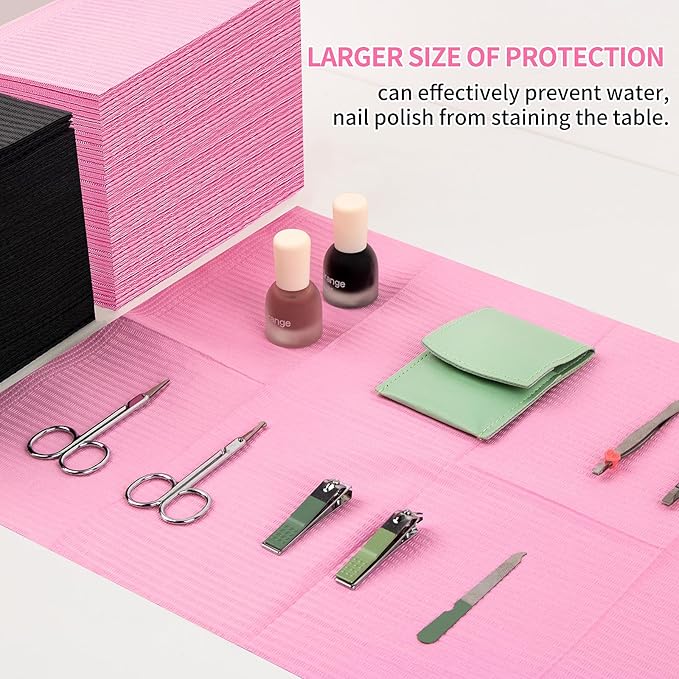 240pcs Disposable Nail Mats Foldable Nail Paper Towels, Table Acrylic Nail Practice Sheet, 3 Ply Waterproof Clean Nail Table Practice Mat for Salon Manicure Tattoo,Nail Art Accessories 13"x18"(Pink)