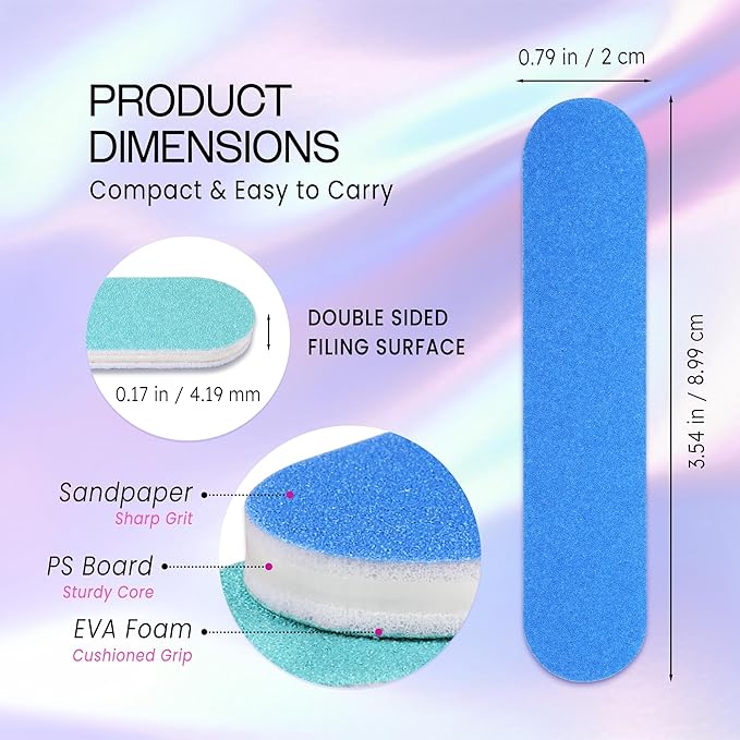 25PCS Mini Size PANA Professional Double Sided Nail Files - Blue, 180/240 Grit - Emery Board Nail Buffering File Manicure Pedicure Nail Polisher Washable