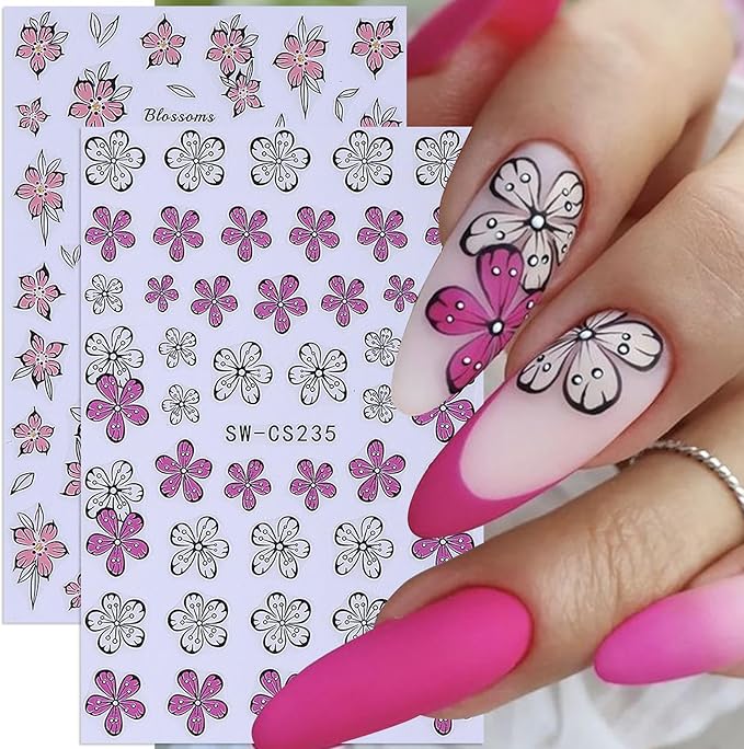 Tropical Nail Art Stickers Decals 14 PCS 3D Blue Flower Jellyfish Nail Art Designs Hibiscus Butterfly Geometry Stickers Colorful Charms Nails Supplies Self Adhesive Summer Manicure Decor