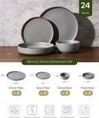 Famiware Mercury 24-Piece Stoneware Plates and Bowls, Dark Grey | Dinnerware Set - Image 2