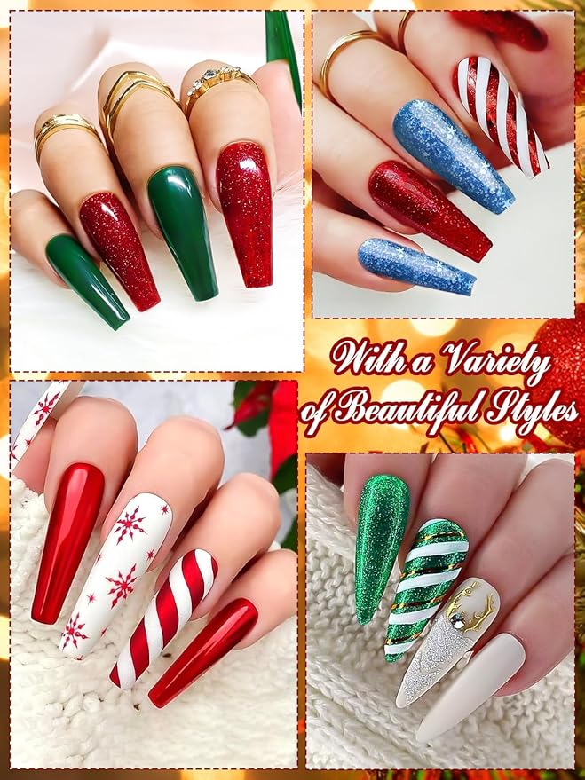 EBANKU Gel Nail Polish Kit, 12 Colors Gel Polish Kit Red Green Gel Polish Glitter Blue Silver Gel Polish Set Christmas Nail Polish Kit DIY Manicure Set For Holiday Nail Art Decoration
