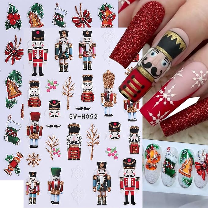 Christmas Nail Art Stickers Decals 16PCS 3D Self-Adhesive New Year Sticker for Nail Art Santa Claus Tree Elk Snowman Gonks Red Designs DIY Xmas Winter Decor Nail Art Supplies for Women Girls
