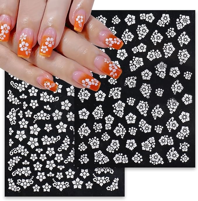6Sheets Summer Flower Nail Art Stickers 3D Self-Adhesive Holographic Cherry Blossoms Design Nail Stickers Peach Blossoms Nail Supplies for Women DIY Floral Nail Art Decor