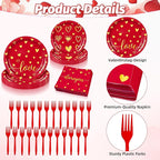 96 Pieces Valentine’s Day Love Tableware Set – Red and Gold Heart Disposable - Image 3