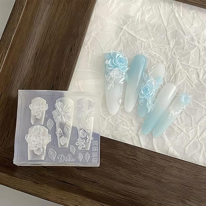 2 Pcs Flower Silicone Nail Art Molds for Women Resin Nail Design