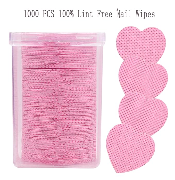 1000 PCS Lint Free Nail Wipes, Lash Glue Wipes Eyelash Extension Glue Wipes, Nail Polish Remover Wipes for Lash Extension Supplies, Nail Wipes for Gel Nail Polish Remover,Lash Glue Cleaning Pads, Pink