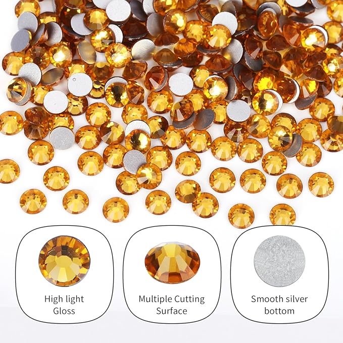 2000PCS Gold Yellow Rhinestones Bulk, Flat Back Crystal Glass Stone Round Gems,SS30, 6.4-6.6mm