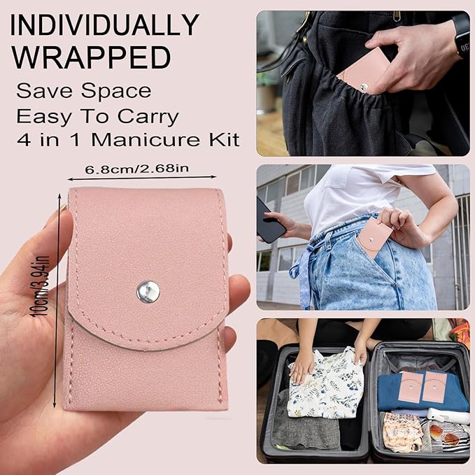 24 Sets Travel Manicure Set Professional Nail Clipper Kit Bulk,4 in 1 Adult Stainless Steel Travel Manicure Kit with Case Individually Wrapped Nail Clippers Bulk for Homeless,Hotel,Charity（Pink）