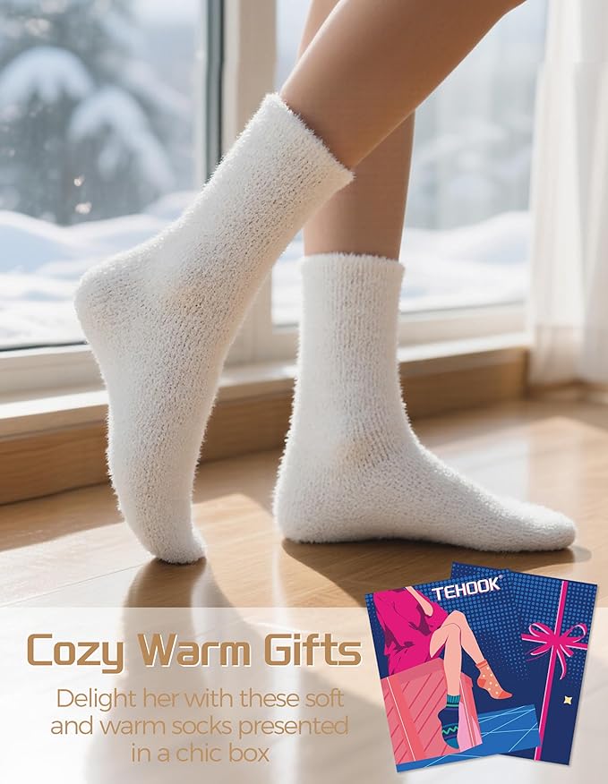 TEHOOK Warm & Cozy Gifts for Women, Stocking Stuufers, Fluffy Fuzzy Plush Sleeping Slipper Socks - Soft Warm Fabric