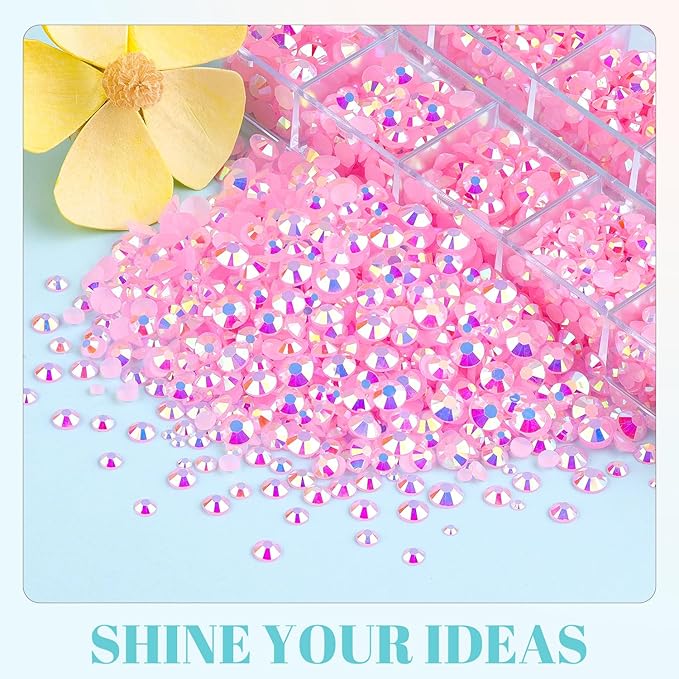 6100Pcs Jelly Resin Rhinestones for Crafting with 2Pcs 10ml B7000 Jewelry Glue, 1 Box Flatback Crystals Diamond (Light Pink AB) for Bedazzling Crafts DIY Nail Art Non Hotfix Gems for Clothing Shoes