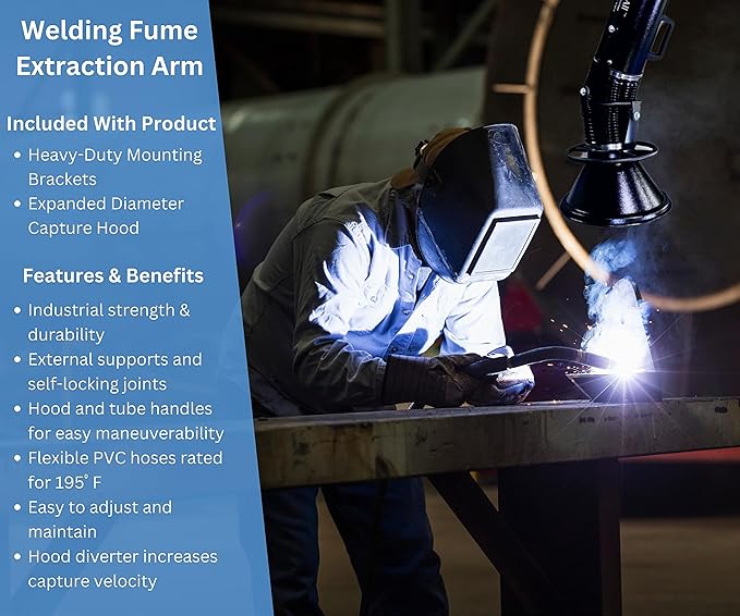 Extract-All Wall-Mounted Dust Absorber for Air Purification, Expanded Diameter Capture Hood Welding Fume Extraction and Source Capture Arm Smoke Absorber with 180° Arm Swing (Black, 6"x84")
