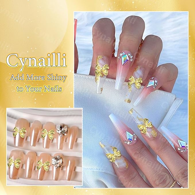 80 Pcs Metal Gold Nail Charm Bows, 3D Shiny Bow Nail Gems Charms, Cute Alloy Bowknot Y2K Nail Jewelry Charms for Nail Art Decor DIY Accessories Crafts