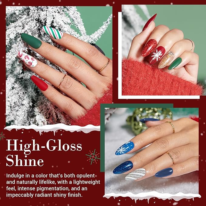 AZUREBEAUTY 31 PCS Dip Powder Nail Starter Kit Christmas, Red Green Gold Grey Acrylic Dipping Powder 20 Colors Set with Recycle Tray Top/Base Coat Activator French Nail Art Manicure Salon