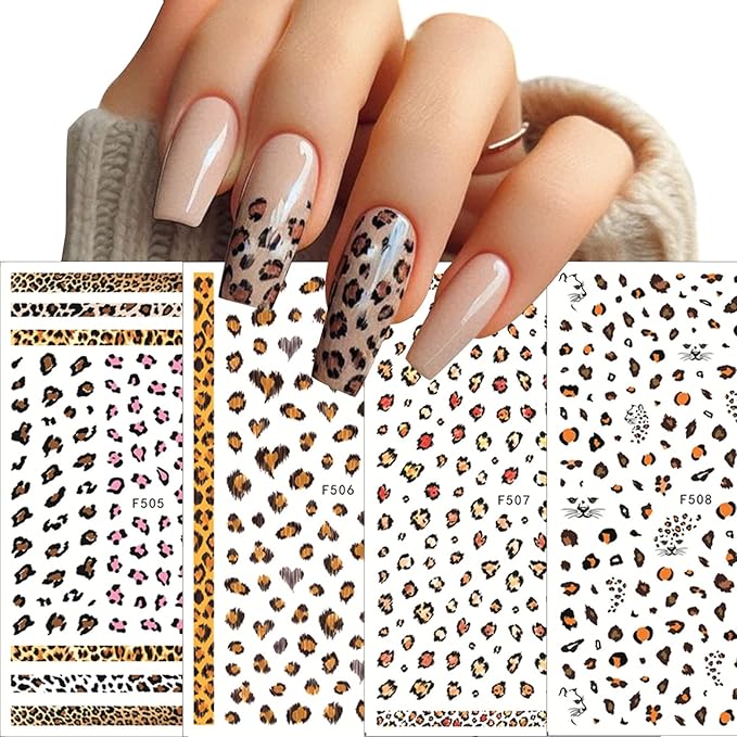 8 Sheets Colorful Leopard Snake Tiger Nail Stickers 3D Nail Stickers Holographic Leopard Print Pattern Design for Women Girls DIY Nail Art Decoration