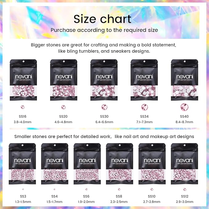 Novani Crystal Rhinestones, Flatback Loose Gemstones 288pcs Glass Rhinestones for Clothes Shoes Crafts Makeup Nail Art and DIY Decorations(SS30, Pink)