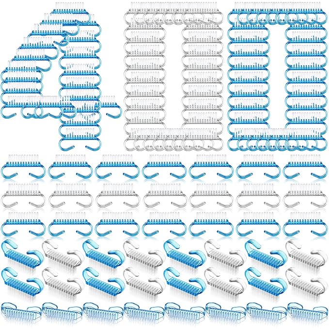 Bokon 400 Pcs Handle Grip Nail Brush Bulk Nail Scrub Brush Nail Brush for Toes and Nails Cleaner, Pedicure Scrubbing Tool Kit for Men and Women (Blue and White)