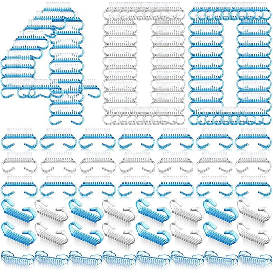 Bokon 400 Pcs Handle Grip Nail Brush Bulk Nail Scrub Brush Nail Brush for Toes and Nails Cleaner, Pedicure Scrubbing Tool Kit for Men and Women (Blue and White)