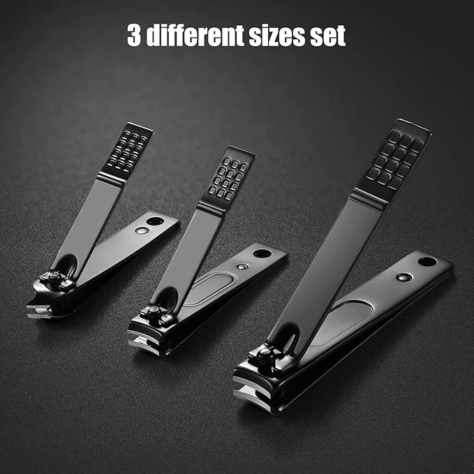 3PCS Professional Nail Clippers, Toenail Clippers and Fingernails, Black Nail Cutter, Sharpest Thick Toenail & Ingrown Nail Clipper Set, Best Travel and Home Use Nail Clipper for Men and Women