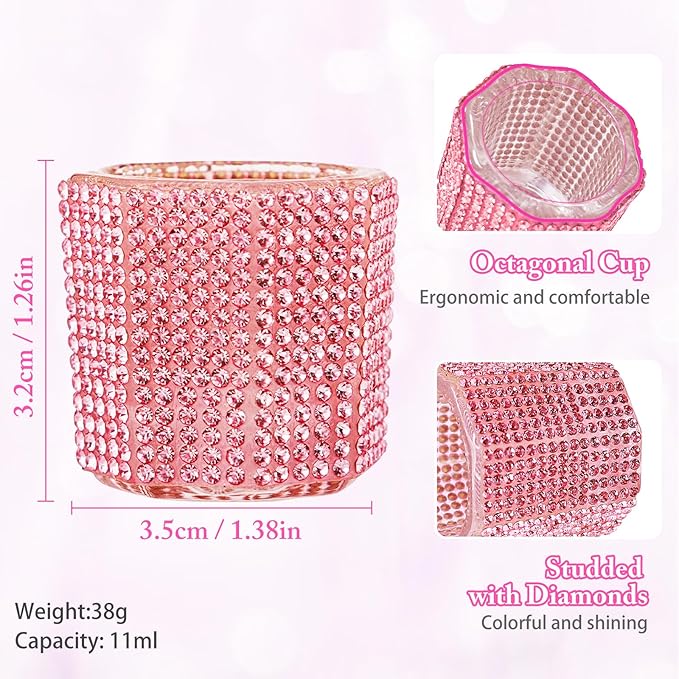 Glass Dappen Dish for Acrylic Nails, Crystal Glitter Acrylic Liquid Powder Glass Cup Nail Liquid Glassware Bowl, Octagon (YSHJB020-2pcs-Pink)