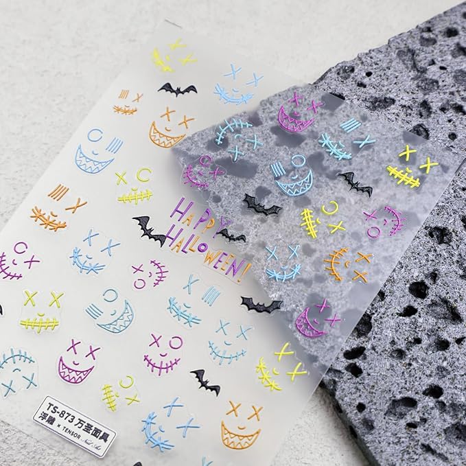 Halloween Nail Stickers for Nail Art - Nail Mask Nail Art Sticker Halloween 5D Embossed Nail Decals Self-Adhesive Nails Supply Manicure Stickers for Nails Decoration