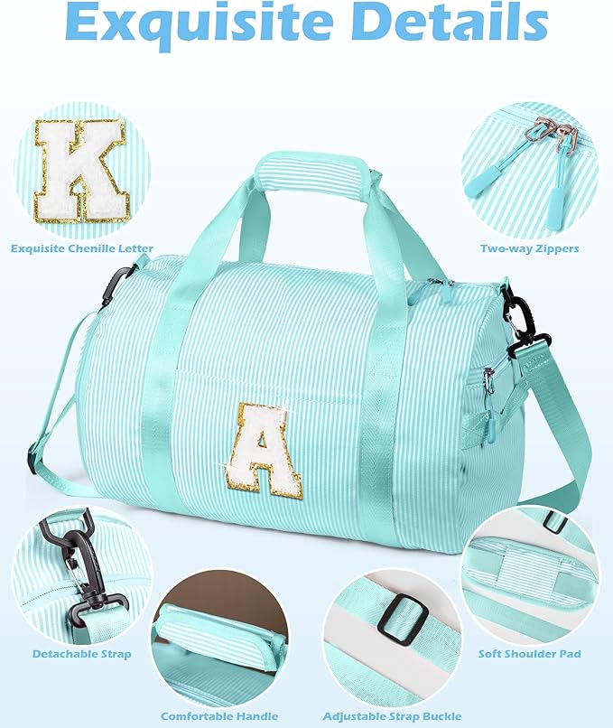 6 Year Old Girl Birthday Gift Ideas,Girls Travel Duffle Bag, Kids Initial Overnight Bags with Shoe Compartment, Personalized Weekend Bag with Cosmetic Pouch, Gifts for Niece (Letter I)